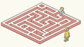 Isometric Maze Puzzle with Person Searching, Problem Solving, vector design Generative AI Royalty Free Stock Photo