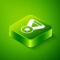 Isometric Medal icon isolated on green background. Winner symbol. Green square button. Vector
