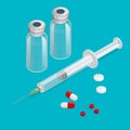 Isometric Medical ampules and syringe Royalty Free Stock Photo