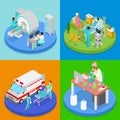 Isometric Medical Clinic. Health Care Concept. Hospital Room, Ambulance Emergency Service, MRI Royalty Free Stock Photo