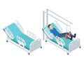Isometric medical equipment. Physiotherapy rehabilitation equipment free and with patient vector illustration