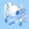 Isometric Medical Ophthalmologist Eyesight Check-Up concept. Medical Ophthalmologist Eyesight Check-Up concept.