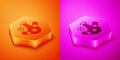 Isometric Medicine pill or tablet icon isolated on orange and pink background. Capsule pill and drug sign. Pharmacy Royalty Free Stock Photo