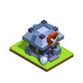 Isometric medieval warriors building for game on white background.