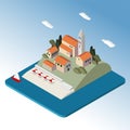 Isometric mediterranean landscape by sea, little town,