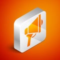 Isometric Megaphone icon isolated on orange background. Speaker sign. Silver square button. Vector