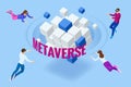 Isometric metaverse concept. Network of 3D virtual worlds focused on social connection. Internet as a single, universal Royalty Free Stock Photo