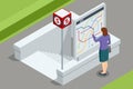 Isometric metro or subway map. Underground way. Fictional metro map. Subway station platform. High speed train. Royalty Free Stock Photo