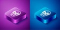 Isometric Mexican wrestler icon isolated on blue and purple background. Square button. Vector