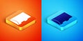 Isometric Micro SD memory card icon isolated on orange and blue background. Vector