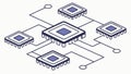 Isometric microchip data flow: abstract network of interconnected processing units, vector design Generative AI Royalty Free Stock Photo