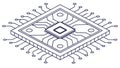 Isometric Microchip with Detailed Pin Connectors, Tech Icon, Vector Design Generative AI Royalty Free Stock Photo