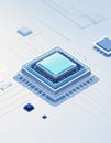 Isometric microchip on translucent circuit board with clean lines Royalty Free Stock Photo
