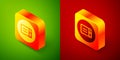 Isometric Microwave oven icon isolated on green and red background. Home appliances icon. Can be heated in microwave