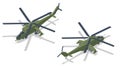 Isometric Mil Mi-24 large helicopter gunship, attack helicopter and low-capacity troop transport. Attack helicopter with Royalty Free Stock Photo