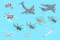 Isometric Military Aviation Air Force Set collection. Modern military jet for heavy cargo. Transport helicopter