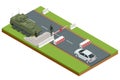 Isometric military Roadblock on the road, checkpoint, military barriers Royalty Free Stock Photo