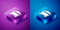 Isometric Mine coal trolley icon isolated on blue and purple background. Square button. Vector