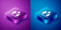 Isometric Mine entrance icon isolated on blue and purple background. Square button. Vector