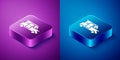 Isometric Minibus icon isolated on blue and purple background. Square button. Vector