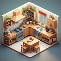 Isometric minimalist kitchen room.