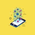 Isometric Mobile App Data Visualization Concept with Floating Elements Royalty Free Stock Photo