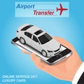 Isometric mobile app online airport transfer order concept