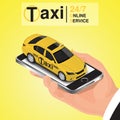 Isometric mobile app online taxi order concept.