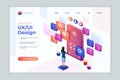 Isometric mobile app. UX UI web design landing. 3D website platform. Tablet digital screen. Access to development system Royalty Free Stock Photo