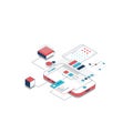 Isometric mobile development line illustration