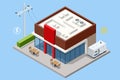 Isometric mobile industrial diesel power generator outside a store.Industrial and home immovable power generator