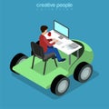 Isometric Mobile Office business Flat 3d man table