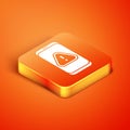 Isometric Mobile phone with exclamation mark icon isolated on orange background. Alert message smartphone notification