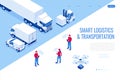 Isometric Mobile smart phone with mobile app delivery tracking. Smart logistics and transportation concept.