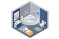 Isometric Modern bathroom interior with white toilet, mirror, sink and bathtub. Royalty Free Stock Photo