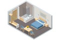 Isometric Modern Bedroom Suite in Hotel. Hotel Checking in and Having Rest in Their Rooms. Enjoy the Holiday and Royalty Free Stock Photo