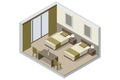 Isometric Modern Bedroom Suite in Hotel. Hotel Checking in and Having Rest in Their Rooms. Enjoy the Holiday and Royalty Free Stock Photo