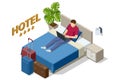 Isometric Modern Bedroom Suite in Hotel. Hotel Checking in and Having Rest in Their Rooms. Enjoy the Holiday and Royalty Free Stock Photo