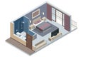 Isometric Modern Bedroom Suite in Hotel. Hotel Checking in and Having Rest in Their Rooms. Enjoy the Holiday and Royalty Free Stock Photo