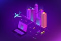 Isometric Modern city. Concept website template. Smart city with smart services and icons, internet of things, networks Royalty Free Stock Photo