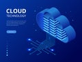 Isometric modern cloud technology and networking concept. Web cloud technology business. Internet data services vector