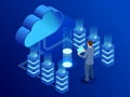 Isometric modern cloud technology and networking concept. Web cloud technology business. Internet data services vector Royalty Free Stock Photo