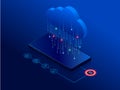 Isometric modern cloud technology and networking concept. Web cloud technology business. Internet data services vector Royalty Free Stock Photo