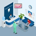 Isometric Modern dental practice. Dental chair and other accessories used by dentists in blue, medic, reception, detail Royalty Free Stock Photo