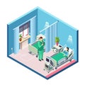 isometric hospital room, patient, doctor