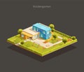 Isometric Modern Kindergarten with playground