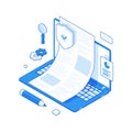 Isometric modern laptop with secured business document Royalty Free Stock Photo