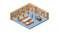 Isometric modern library interior with bookshelves, knowledge and study, vector design Generative AI Royalty Free Stock Photo