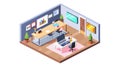 Isometric Modern Office Interior with Collaborative Spaces, vector design Generative AI Royalty Free Stock Photo