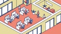 Isometric Modern Office with Multiple Workstations and Productive Employees, vector design Generative AI Royalty Free Stock Photo